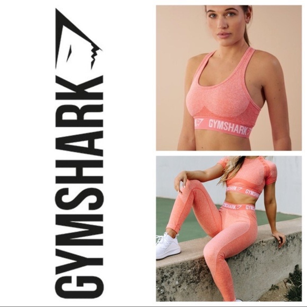 Peach coral gymshark flex leggings and matching sports bra